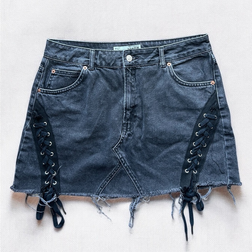 Topshop Blue Mini Skirt with Cut Out and Tie Front